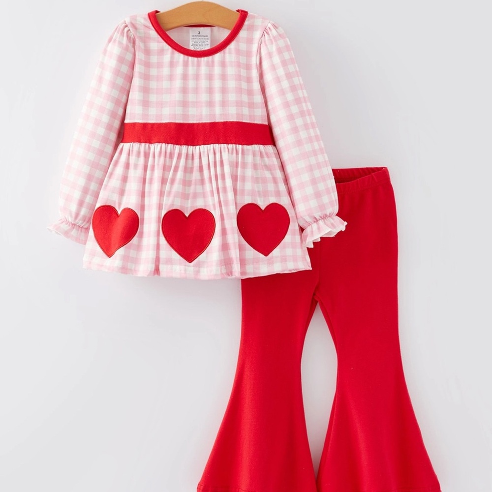 Girls' Pink Gingham Heart Outfit